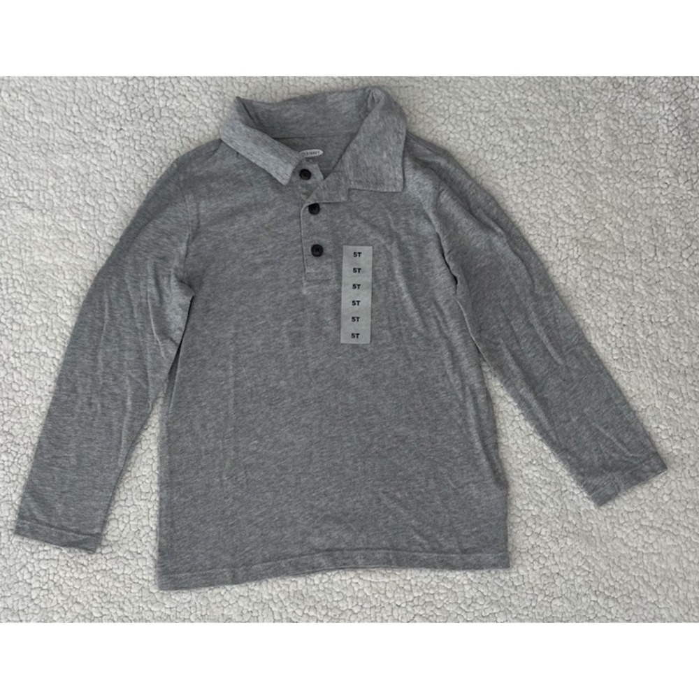 NEW Boys Long Sleeve Polo Shirt Size 5T Gray Uniform Cotton School Collar NWT